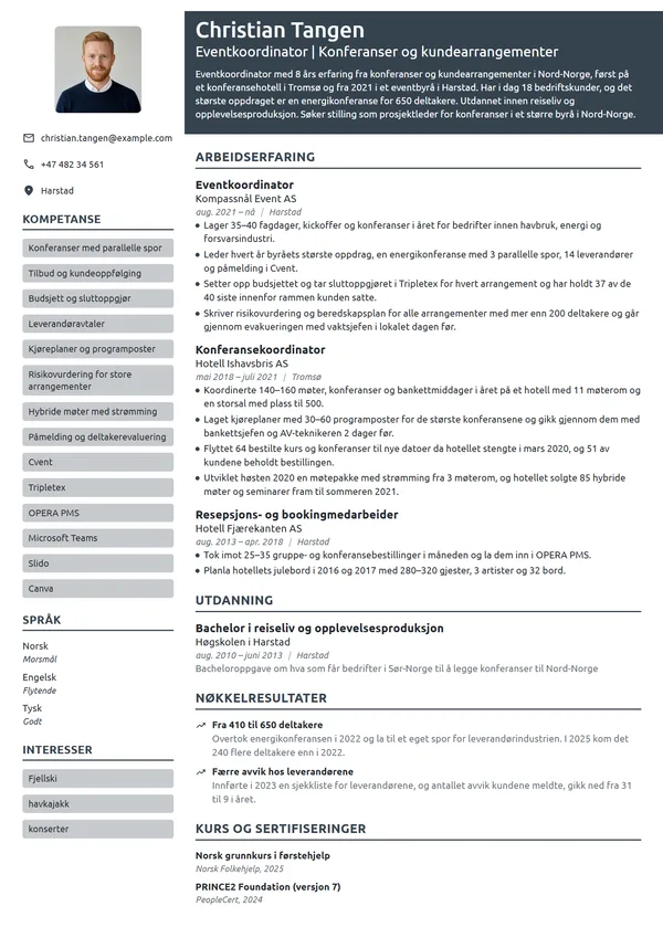 CV-eksempel for eventkoordinator, bedriftsarrangementer