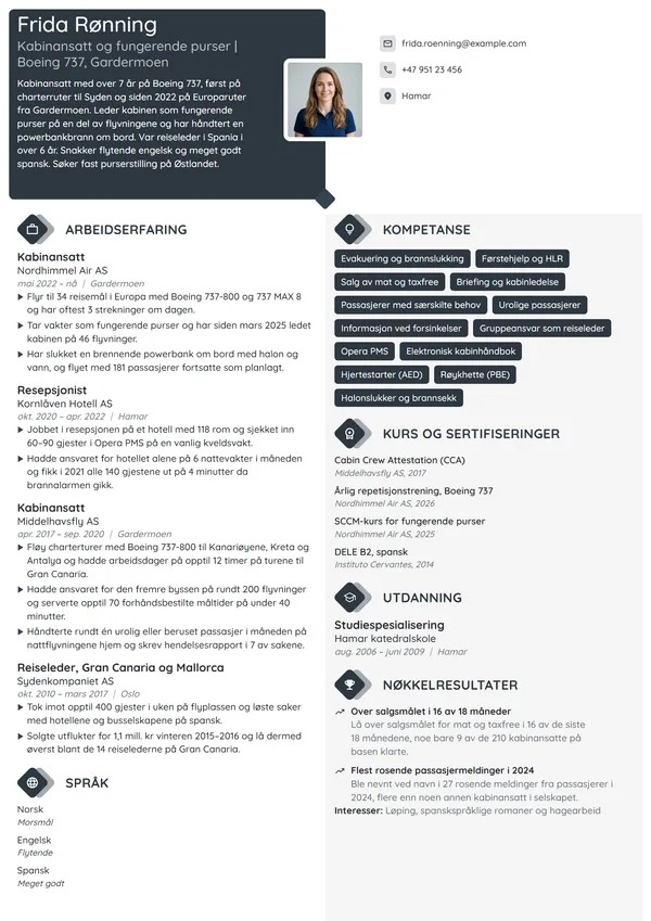 CV-eksempel for kabinansatt på Europaruter