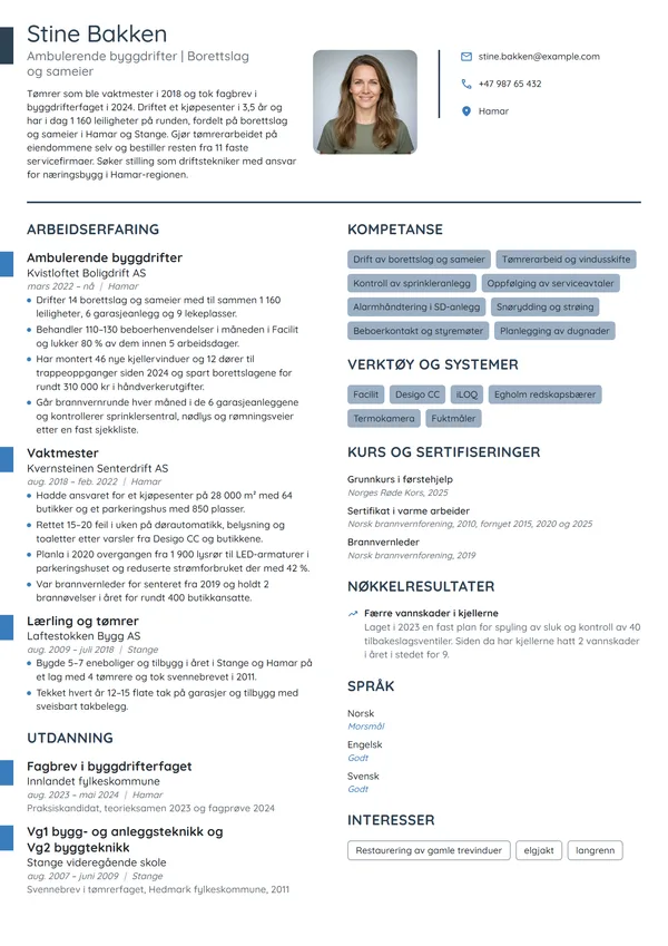 CV-eksempel for byggdrifter i borettslag og sameier