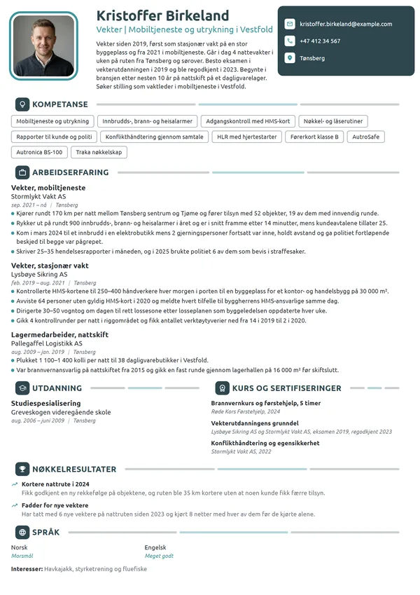CV-eksempel for vekter i mobiltjeneste